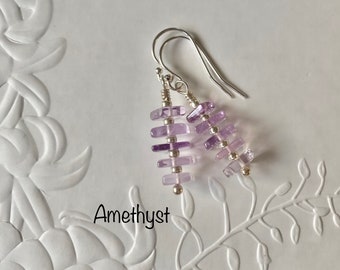 Sterling silver Amethyst earrings, Handmade genuine purple gemstone earrings, February's birthstone jewellery, Birthday gift for her.