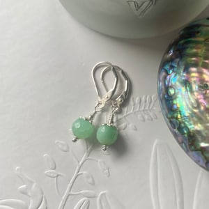 Sterling silver Chrysoprase earrings, Handmade green gemstone earrings, Rare gemstone Chakra jewellery, Birthday gift for her.