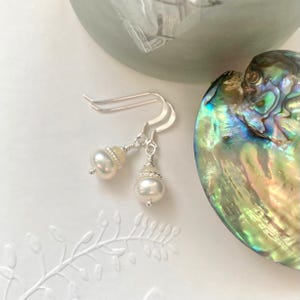 White Pearl And Opal Sterling Silver Earrings, Handmade Birthstone Jewellery.