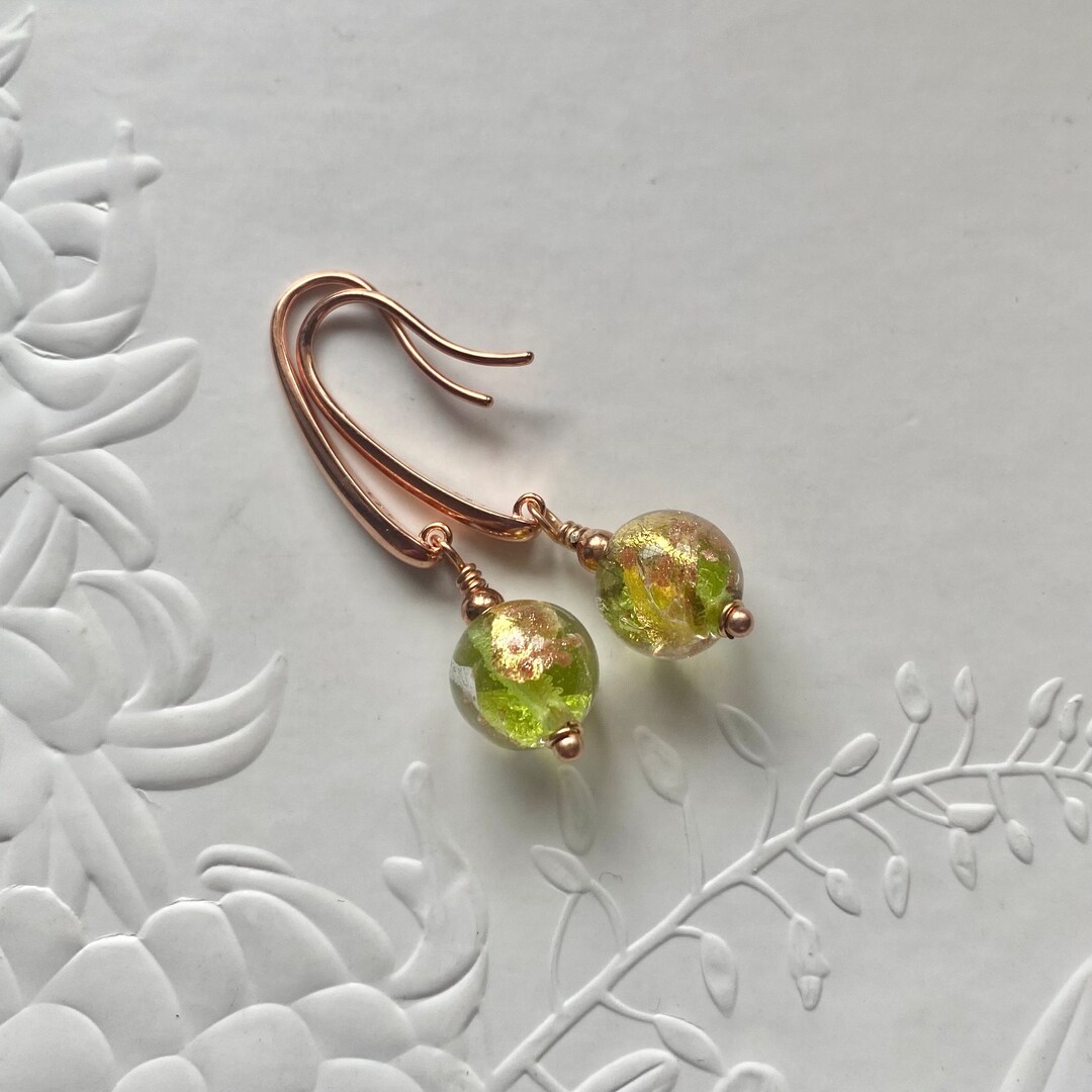 Boucles D'oreilles Dormeuses En VERRE DE MURANO Plaqué Or - Création Artisanale Unique - NEUF Avec écrin