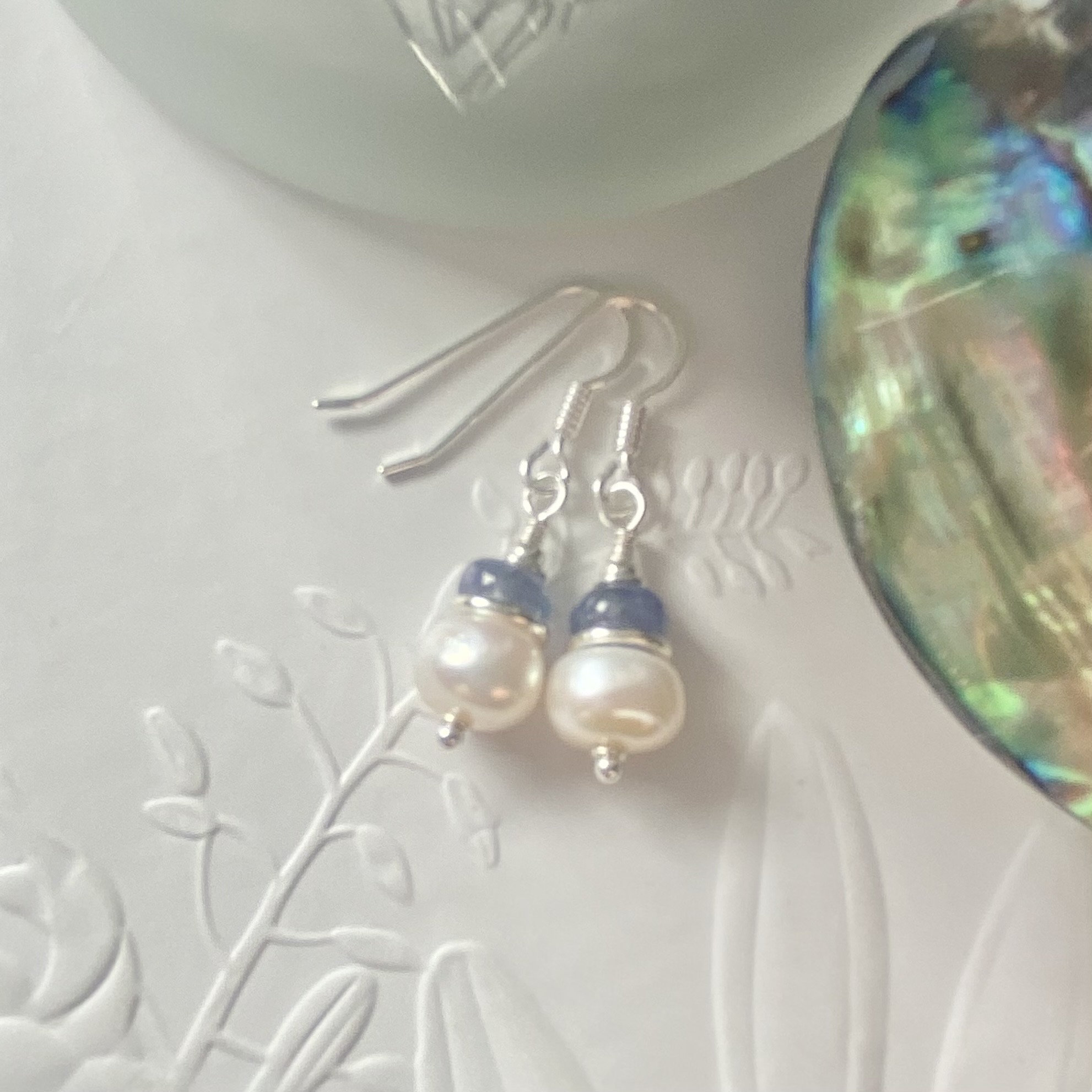 Sterling Silver Tanzanite and Pearl Earrings, Handmade Sterling Silver Tanzanite and Pearl Earrings, Handmade