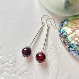 Sterling silver Cherry Amber earrings, Handmade Amber earrings, Long drop sterling silver gemstone earrings, Birthday gift for her.