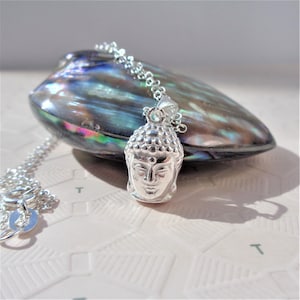 Sterling silver Buddha Head pendant, Unisex Buddha necklace with 925 chain, Symbolic Good Luck jewellery, Unisex birthday gift.