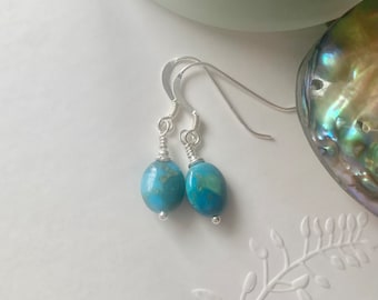 Sterling silver Turquoise earrings, Handmade dainty gemstone earrings, December's birthstone jewellery, Birthday gift for her.