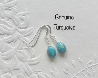 Sterling silver Turquoise earrings, Handmade dainty gemstone earrings, December's birthstone jewellery, Birthday gift for her.