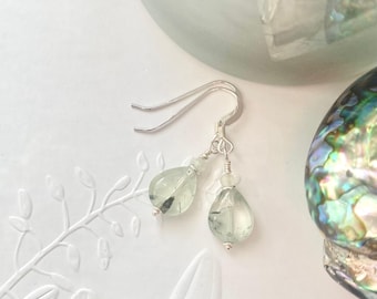 Prehnite Sterling Silver Drop Earrings, Handmade Gemstone Chakra Jewellery