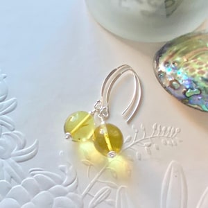 Sterling silver Amber earrings, Rare Caribbean green Amber long drop earrings, Handmade gemstone jewellery, Birthday gift for her.