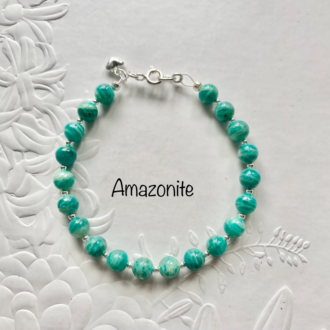 Amazonit Armband, stapelbares Armband mit Herz, handgemachtes stapelbares Armband, Amazonit