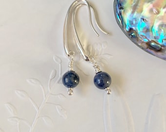 Sterling silver and blue Sapphire earrings, Handmade long drop gemstone earrings, September's birthstone jewellery, Birthday gift for her.