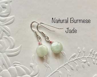 Genuine Burmese green Jade earrings, Petite handmade sterling silver Jadeite earrings, Good Luck Chakra jewellery, Birthday gift for her.