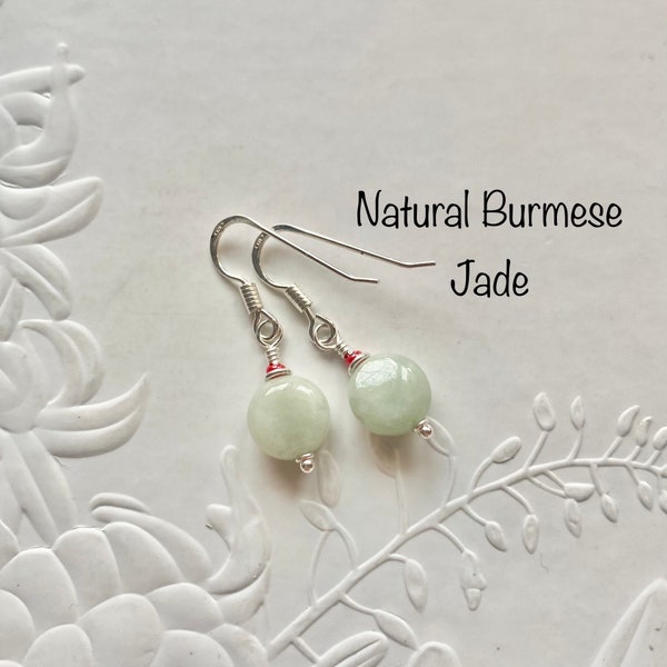 Genuine Burmese green Jade earrings, Petite handmade sterling silver Jadeite earrings, Good Luck Chakra jewellery, Birthday gift for her.