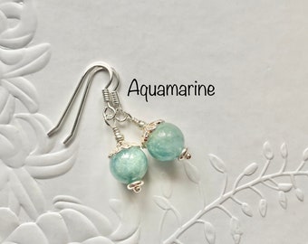 Sterling silver Aquamarine earrings, Handmade genuine gemstone earrings, Aquamarine earrings for Bridesmaids, Birthday gift for her.