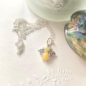 Sterling silver Amber pendant, Baltic Butterscotch Amber bee pendant with chain, Manchester worker bee pendant, Birthday gift for her.