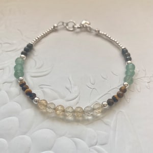 Citrine Aventurine Pyrite and Tiger&#39;s Eye bracelet, Positive energy Chakra jewellery, Handmade gemstone bracelet, Birthday gift for her.