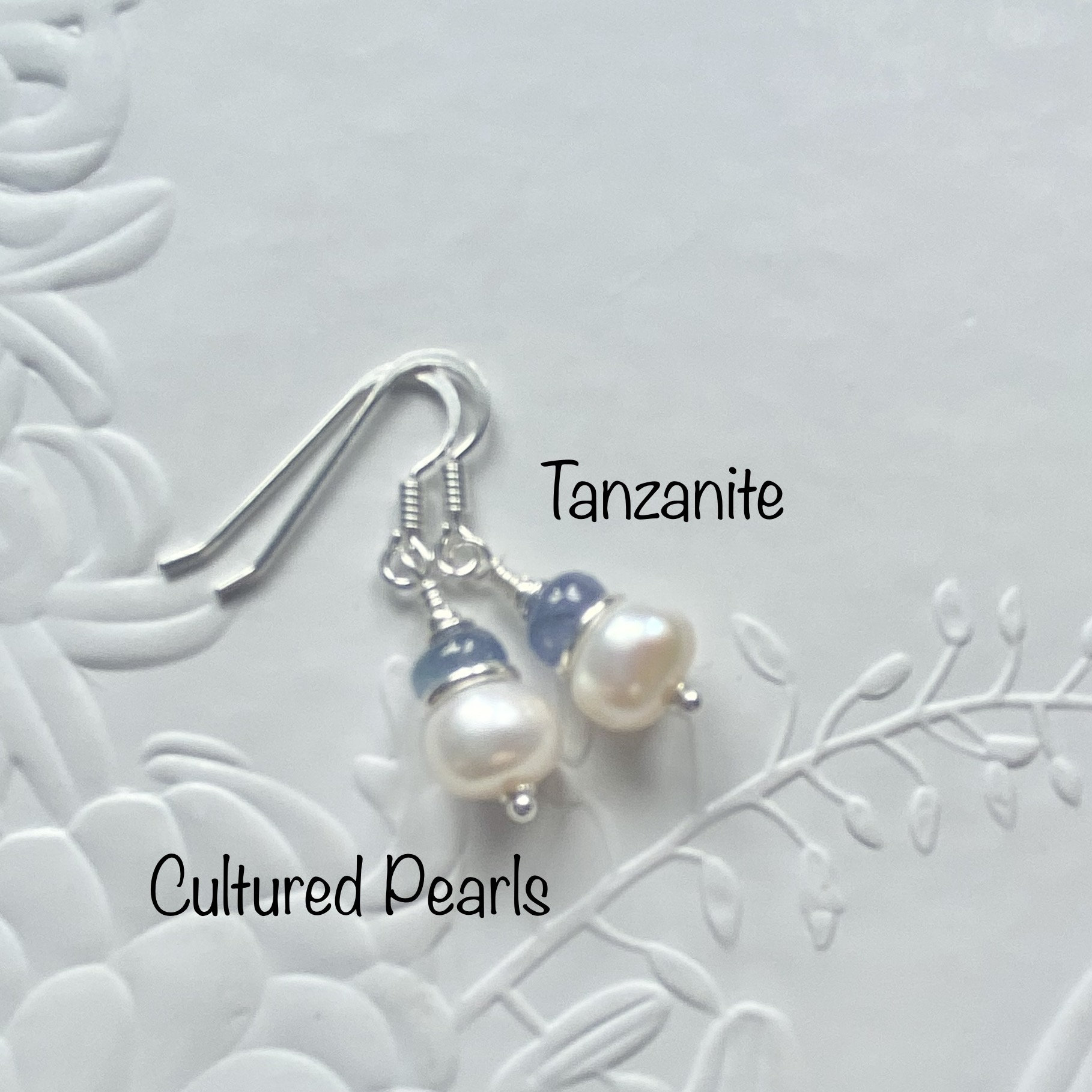 Sterling Silver Tanzanite and Pearl Earrings, Handmade Sterling Silver Tanzanite and Pearl Earrings, Handmade