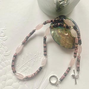 Rhodonite and Rose Quartz beaded necklace, Pink gemstone and sterling silver necklace, Handmade choker necklace, Birthday gift for her.