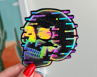 Glitchy Skull Holographic Dishwasher Safe Sticker