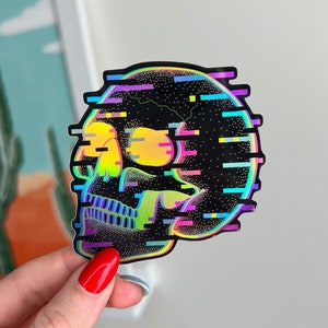 Glitchy Skull Holographic Dishwasher Safe Sticker