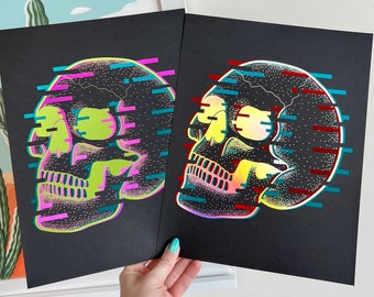 Glitch Skull Foil Print