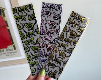 Skelly Cats Handmade Foil Bookmark