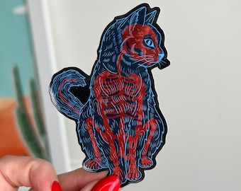 Skelly Cat Metallic Waterproof Sticker