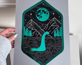 Loch Ness Monster Handmade Foil Print