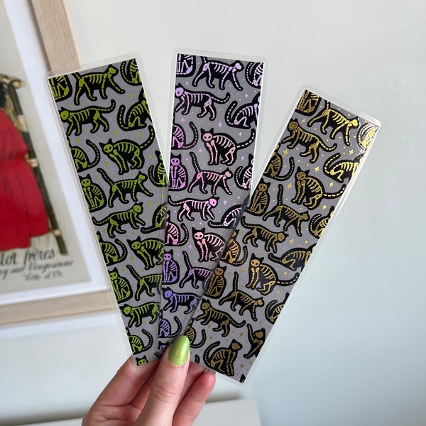 Skelly Cats Handmade Foil Bookmark