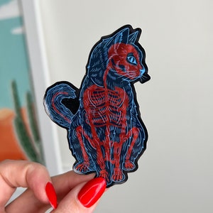 Skelly Cat Metallic Waterproof Sticker