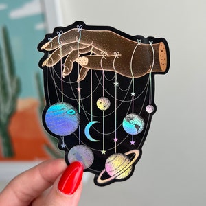 Pegatina holográfica impermeable con forma de mano de galaxia