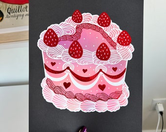 Strawberry Cake Handmade Foil Print