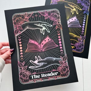 Impresión en papel de aluminio de dos tonos hecha a mano con la carta del Tarot El Lector