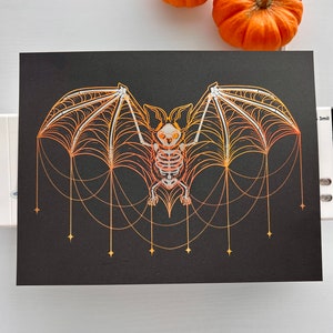 Skelly Bat Handmade Foil Print