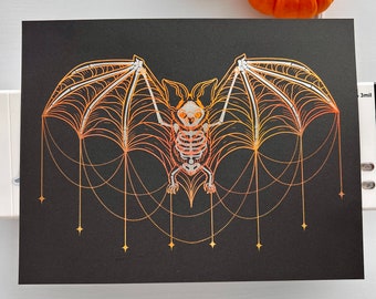 Skelly Bat Handmade Foil Print
