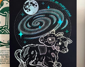 Impression artistique faite main de veau à deux têtes