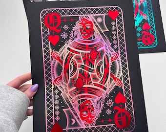 Handmade Queen of Hearts Skelly Foil Print