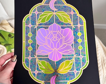 Stained Glass Inspired Design Handmade Foil Print