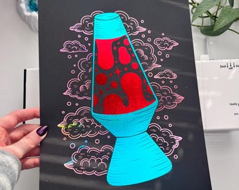 Roll for Foil Lava Lamp Print in Red, Iridescent Teal, and Iridescent Rose