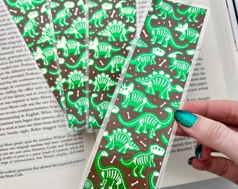 Dinosaur Skelly Handmade Foil Bookmark