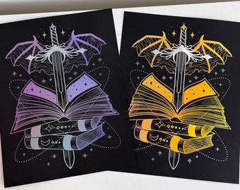 Fantasy Reader Two Toned Handmade Foil Print