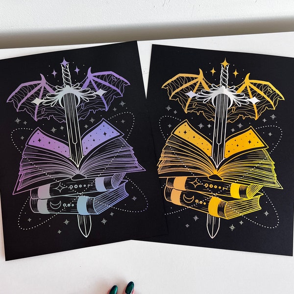 Fantasy Reader Two Toned Handmade Foil Print