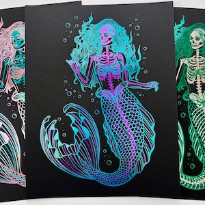 Two Toned Mermaid Skeleton Foil Print