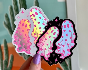 Heart Ghosts Holographic Sticker