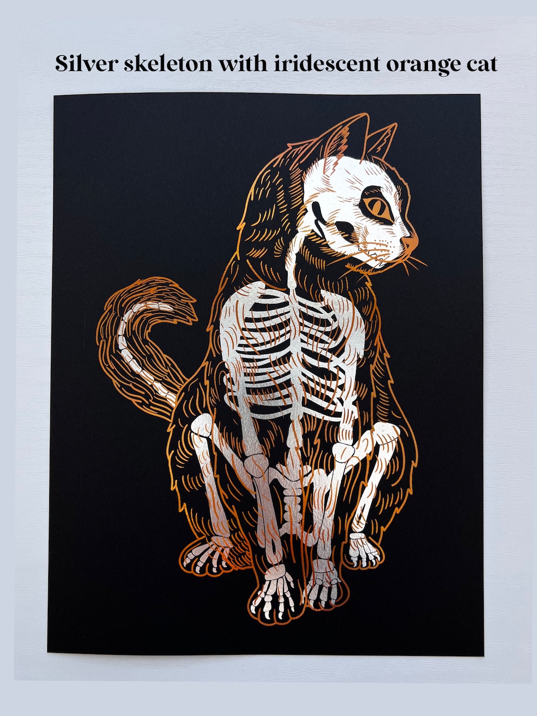 Two Toned Cat Skeleton Foil Print - Etsy