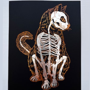 Two Toned Cat Skeleton Foil Print