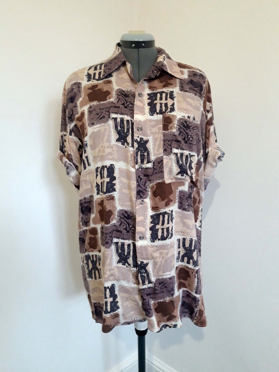 Vintage nineties brown/cream/earth tones oversized boxy shirt. | Etsy