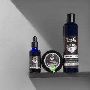 Kit per la cura della barba da uomo: olio, balsamo e detergente per barba