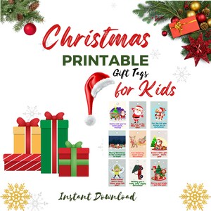 9 Christmas Tags for kids, Instant Download, Kids Christmas Gift tags, Printable Gift Tags, Christmas Messages for kids Gift Tags 2 x 3.5in