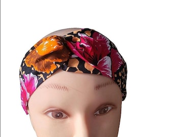 African Print Twist Headband: Wide Cotton Turban, Elastic Comfort