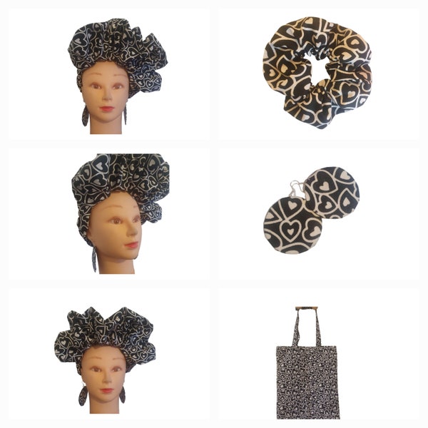 4 piece custom gift set - pick any fabric in store, ruffled headband, scrunchie, African print earrings, tote bags, gift for mum