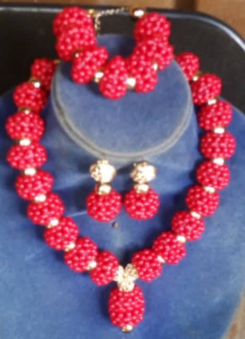 Red Coral Beaded Jewellery Set Wedding Jewellery Set Gift For Her Valentines Gift for Her
